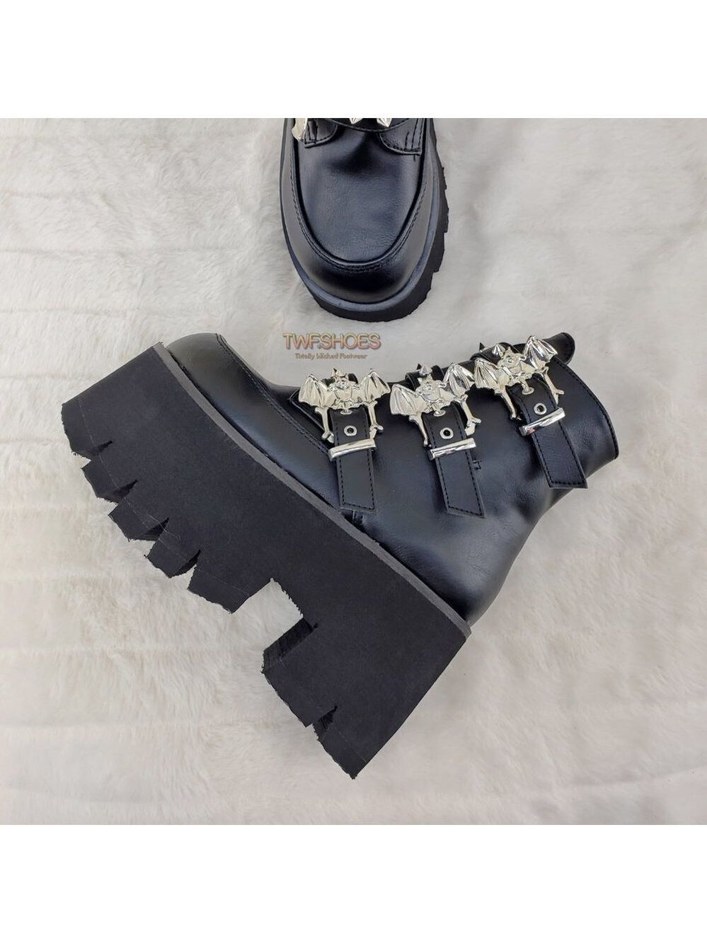 Ashes Bat Buckle 3.5" Platform Goth Punk Boots Restocked - Picture 1 of 12